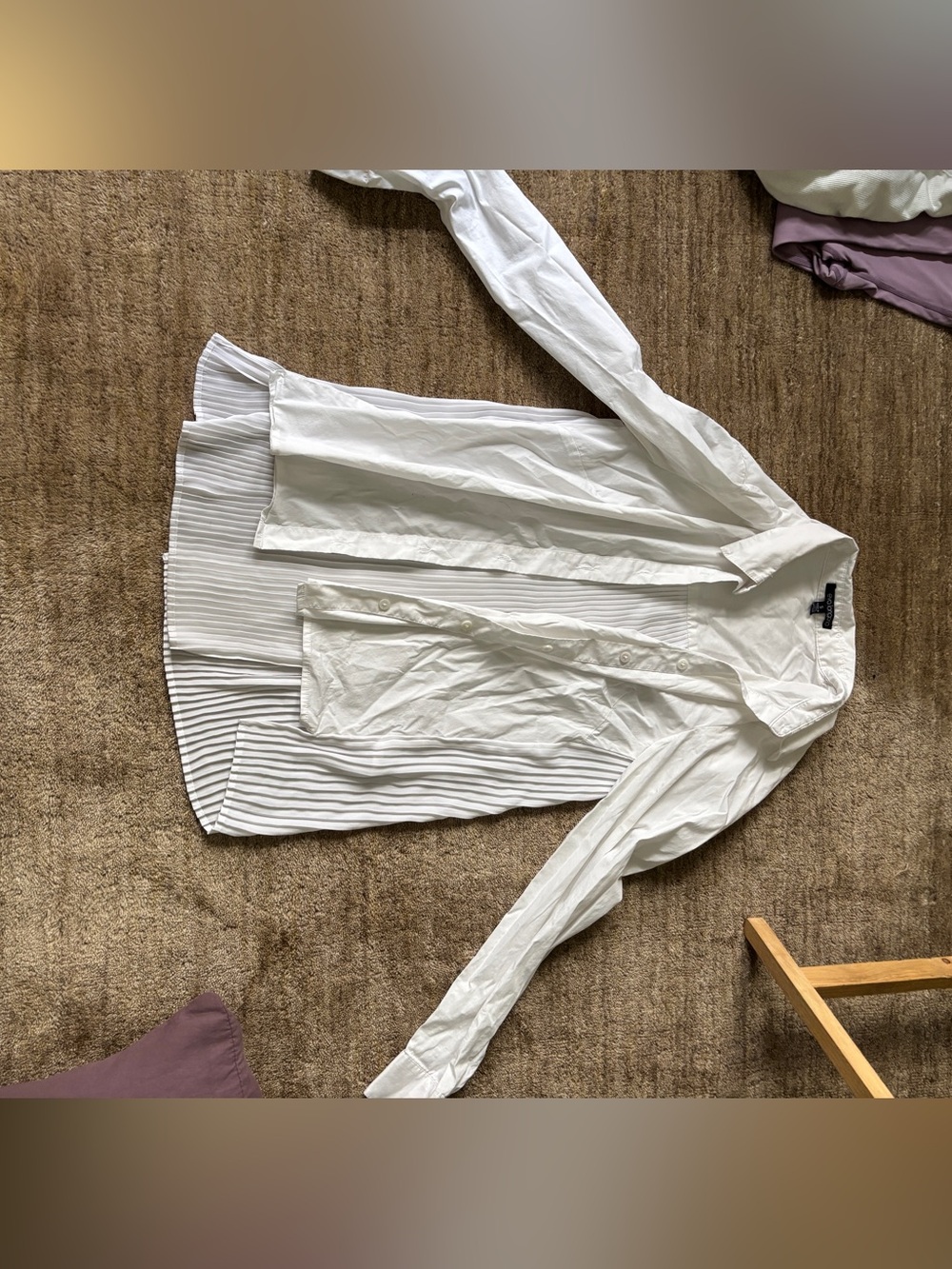 Women's White Pleated-Back Shirt Skirt Set